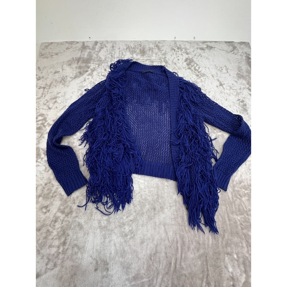 Signature 8 Open Knit Sweater Women's Size Large Long Sleeve Frills Chunky EUC